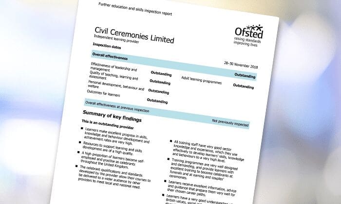 Civil Ceremonies rated ‘outstanding’ by Ofsted